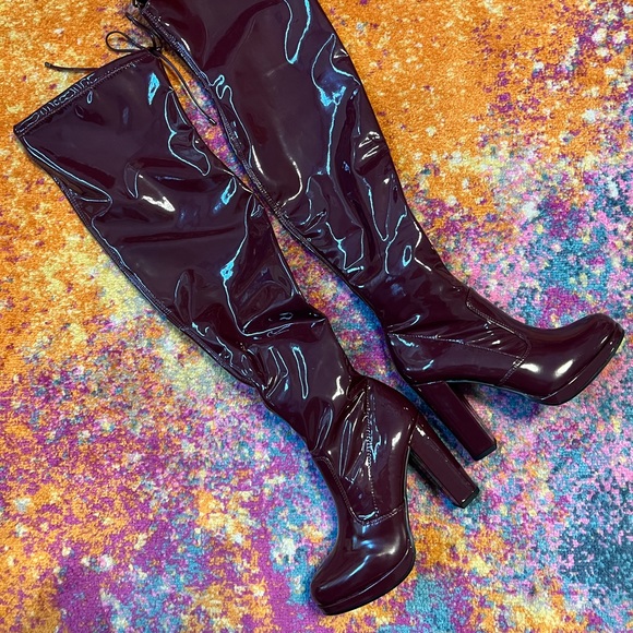 New GB Get-Real Patent Platform Over-The-Knee Block Heel Boots - Picture 10 of 11